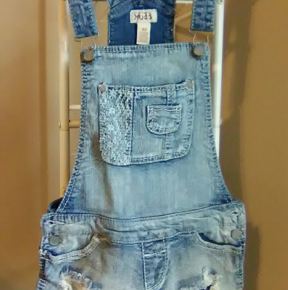 Denim overall shorts